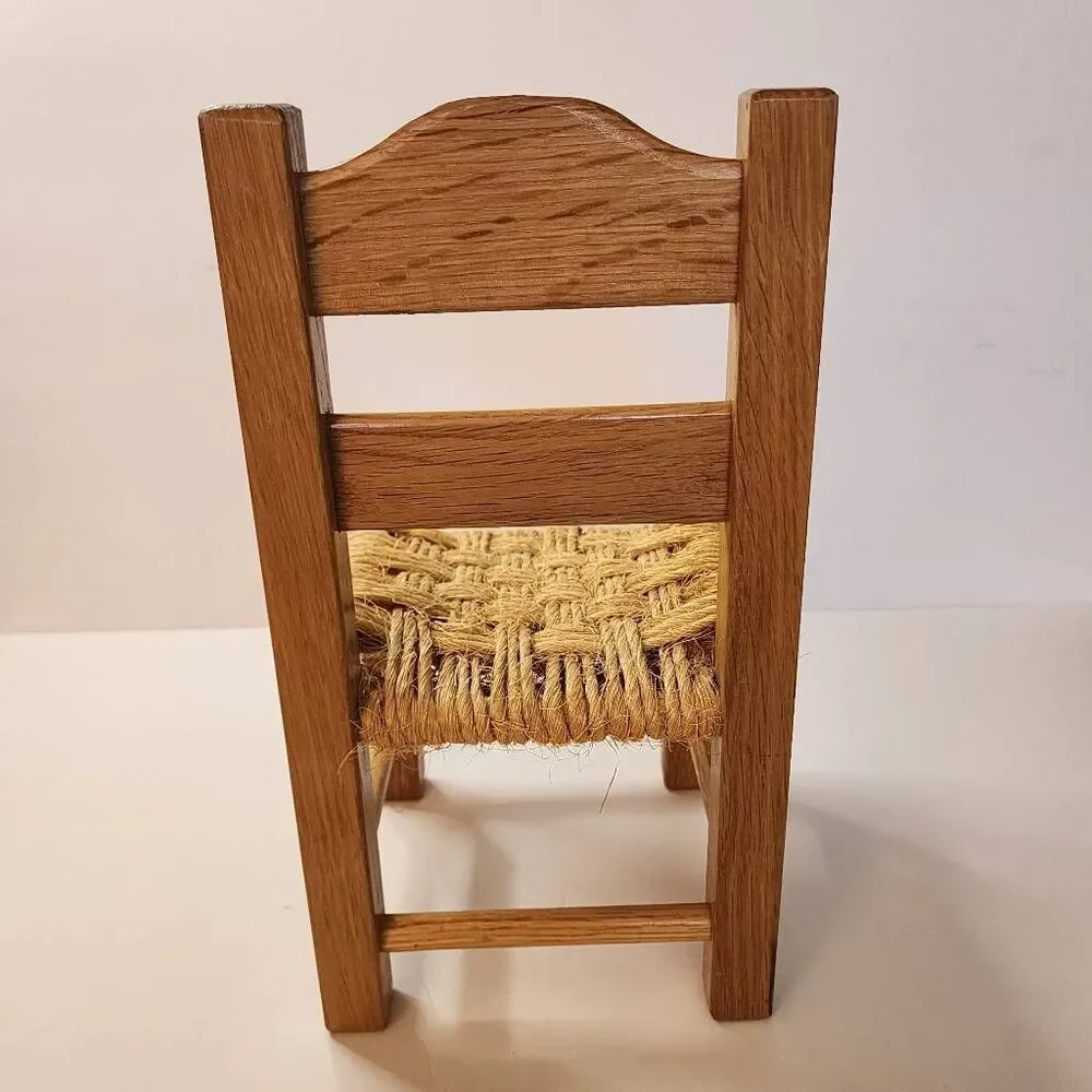 Wooden Doll Chair Ladder Back with Woven Rush Seat